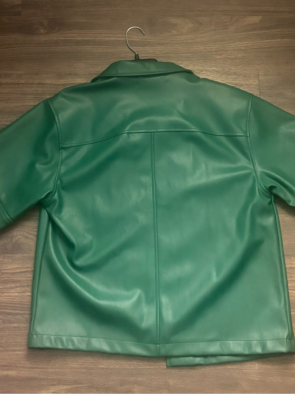 Men's Green Faux Leather Jacket - Classic Collared Coat